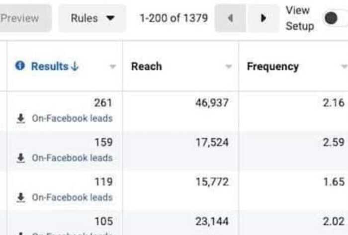 1,379 leads from a single campaign, at $2.92 to $8 per lead.
